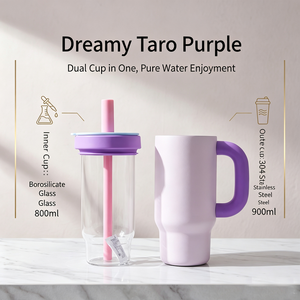 Termo de Acero Inoxidable de Doble Pared de 30oz (900ml) con Aislamiento al Vacío, Vaso Portátil con Revestimiento de Vidrio, Tazas de Café con Asa y Pajita - Product Image 1