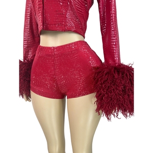 GHH11441 -2025 Nuovo <span class=keywords><strong>Set</strong></span> Due Pezzi <span class=keywords><strong>da</strong></span> Donna alla Moda con Cardigan in Tessuto Elastico Effetto Pelle e Stampa a Caldo - Product Image 5