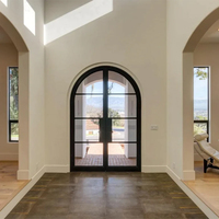Puerta Francesa de Acero con Doble Vidrio y Parte Superior Redonda de 4 Paneles para Interiores de Viviendas - Venta Directa de Fábrica
