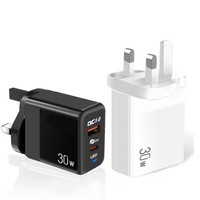 Cargador de pared A + C de 30W QC3.0, puertos duales, tipo C USB, adaptador de carga rápida, enchufe de EE. UU., UE, Reino Unido, bloque de cargador de viaje