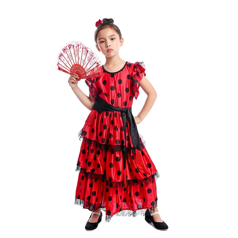 तैयार माल स्पेनी सेनोरिटा लड़कियां बच्चों के लिए पारंपरिक फ्लेमेंको नर्तकी पोशाक