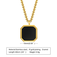 Dainty Collier Acier Inoxydable Émail Pendentif Carré Émail Noir Charmes Shell Turquoise Oeil de Tigre Pierre Pendentif pour Hommes