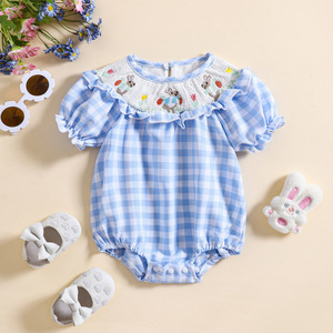 Abiti personalizzati per bambini eleganti tutine ricamate a maniche corte con maniche corte per neonati - Product Image 4