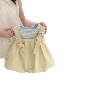 Girls Striped Vest And Suspender Dress Set Cotton Summer Outfit Star Theme Thin Fabric - Product Image 5