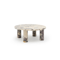 Table basse en marbre à quatre colonnes verticales, veinage nuage violet naturel, luxe et simplicité, mobilier de salon
