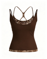 Ensemble de yoga 2 pièces pour femmes, haut d'entraînement à bretelles spaghetti avec bordure contrastée léopard, short taille haute, vêtements de sport et de fitness