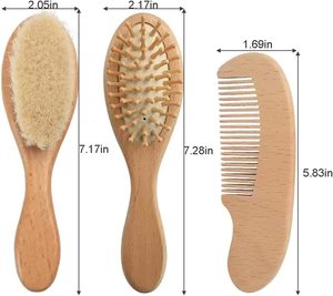 Ensemble de brosses à cheveux en <span class=keywords><strong>bois</strong></span> personnalisées pour bébés, avec coussin et caractéristiques laser, <span class=keywords><strong>peigne</strong></span> à logo privé pour nouveau-nés, usage domestique – Fournisseur d'usine - Product Image 2