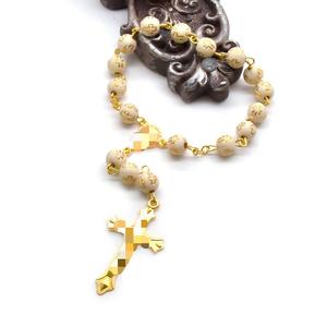 Bracelet chapelet imitation perles, croix en or blanc, bijoux unisexe, cadeau pour baptême - Product Image 3