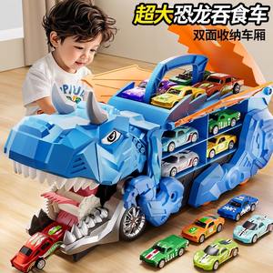 Le <span class=keywords><strong>camion</strong></span> de dinosaure se transforme en piste de course Triceratops avec 6 pièces de jouet de piste de dinosaure de transporteur de voitures en métal - Product Image 2