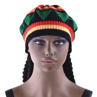 Bonnet Rasta Jamaïcain en Crochet Reggae avec Dreads, Perruque Cheveux Longs Noirs pour Grossiste