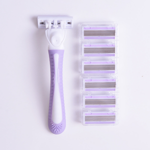 Dao cạo tốt nhất của 6 lưỡi và tay cầm dao cạo bằng nhựa cao su màu tím để cạo râu. - Product Image 4