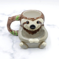 Mug à café en céramique fait main 3D avec motif paresseux et porte-biscuits