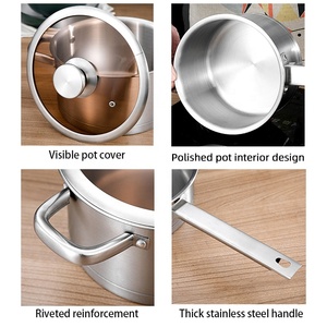 Ensemble de casseroles multifonctionnelles en acier inoxydable, couleur argent, avec couvercle et poignée épaisse, pour restaurant - Product Image 3