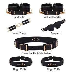 6피스 조절 가능한 수갑 발목/허벅지 수갑 눈가리개 크로스 웨이스트 스트랩 성인 커플 장난감 BDSM 구속 키트 세트 - Product Image 3