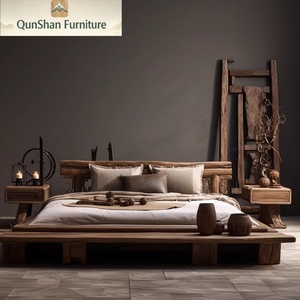 Qunshan Shu Solid <strong>Wood</strong> Live Edge Platform <strong>Bed</strong> | <strong>Rustic</strong> Low Profile <strong>Bed</strong> <strong>Frame</strong> with Minimalist Headboard for Bedroom - Product Image 3