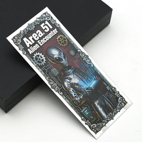 Tarjeta de Billete de Doble Cara con Lámina Plateada de Encuentro Alienígena en Área 51, 15.4x6.5cm, Edición de Regalo de Arte Coleccionable de OVNI y Ciencia Ficción