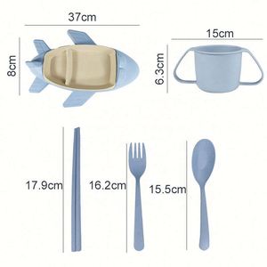 Offre Spéciale – Assiettes en forme d'avion pour bébé, vaisselle biodégradable en paille de blé, ensemble de vaisselle pour enfants - Product Image 1