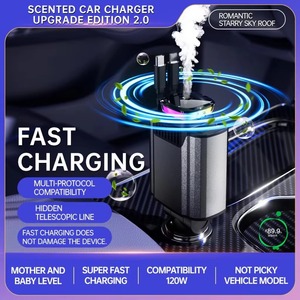 45W PD fast car charger 180° Rotating Retractable Car Charger with Type-C Cable PD Fast <b>Charging</b> Universal Vehicle <b>Adapter</b> - Product Image 3