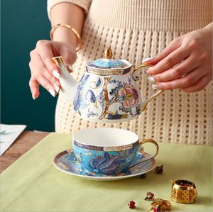 Service à thé et à café en céramique de luxe léger, tasses et soucoupes en porcelaine fine, et théière - Product Image 6