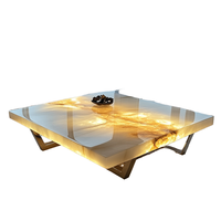 Französischer Luxus-Stil Quadratischer Moderner Hochwertiger Couchtisch Ausziehbar Leuchtender Jade Natürlicher Marmor für Wohnzimmer Wohnmöbel