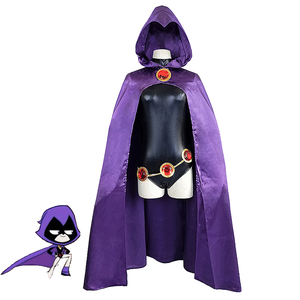 Disfraz de Cosplay de Raven de <span class=keywords><strong>la</strong></span> Serie de Televisión y <span class=keywords><strong>Película</strong></span> para Niños y Adolescentes Unisex de SeaShell, Mono Negro con Capa Morada con Capucha para Fiestas de Halloween - Product Image 1