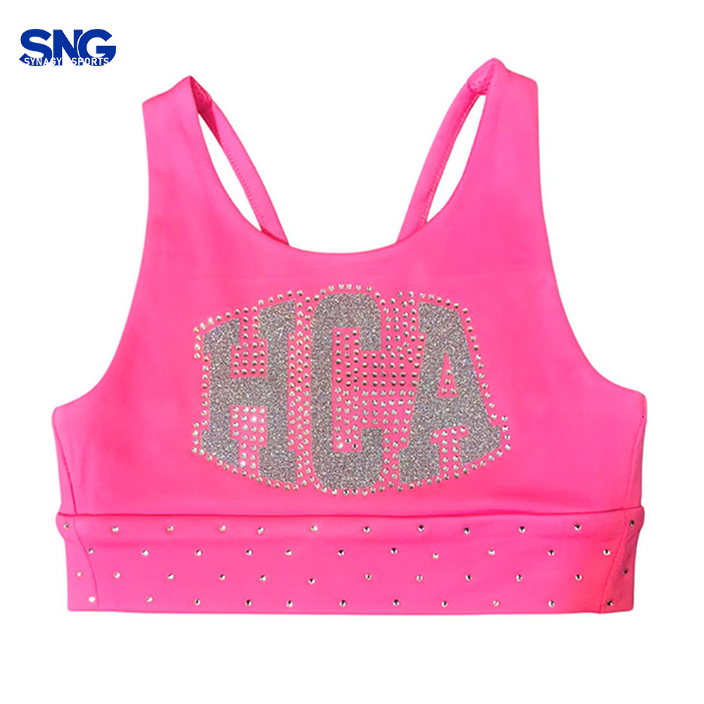 High Quality Custom Girls' Youth Cheerleading Rhinestone Bra Sparkly Breathable Athletic Sportswear for Cheer Practice Children