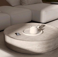 Table Basse en Pierre Trou Rond, Table de Salon Moderne, Table Basse de Créateur Simple et Créative en Marbre