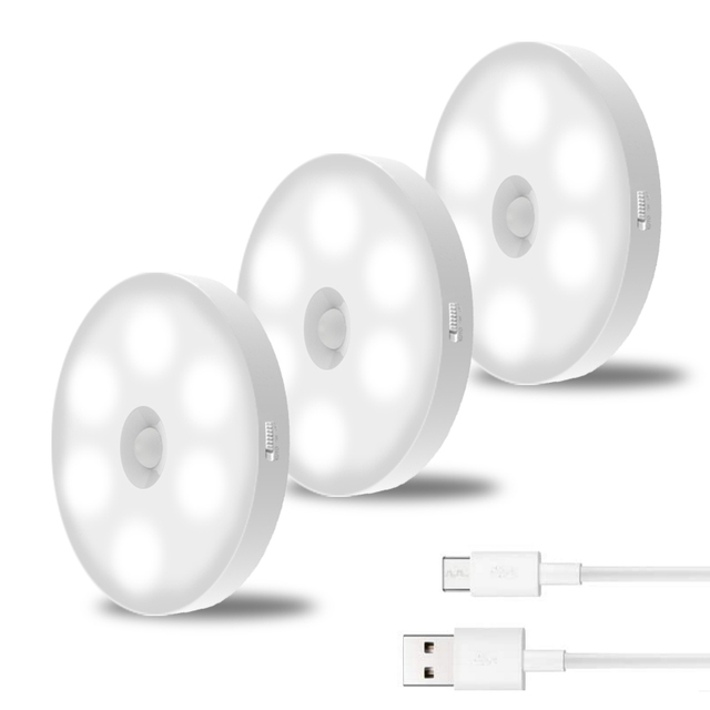 New Arrival UFO Shape USB Rechargeable Wall Lamp PIR Motion Sensor Lighting for Bedroom Stairs Wardrobe Mini LED Night Lights