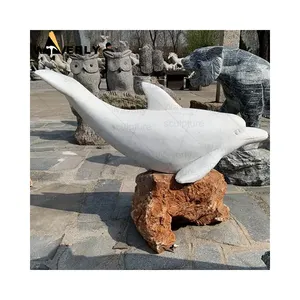 Outdoor Decor Stone Carvings And Sculptures Animal High Quality Marble Dolphin Statue Large Stone Dolphin Statues