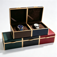 Boîte à montres de luxe en PU avec garniture dorée, doublure en daim synthétique, couvercle carré résistant aux chocs, fermeture à pression, présentoir de rangement pour montres