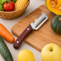 Smartpan Multifunctionele handmatige groenteschiller, julienne-snijder, houten handvat, roestvrijstalen flesopener voor wortelen.