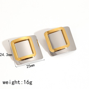 Geometric <b>Stud</b> Earrings 18k Gold Plated <b>Titanium</b> Steel Double Layer Square Fashion Party Jewelry TE60080 - Product Image 4