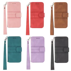 Sarung ponsel pintar, dompet lipat tali selempang tempat kartu kulit PU untuk Xiaomi Mi 14 Pro 13T 12T