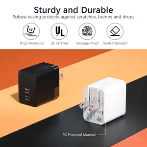 35W Dual USB-C Port Compact Battery Charger Power Adapter PD QC 3.0 US/EU/UK/JP/KR/AU Plug Option Fast Wall Charger For IPhone