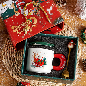 Christmas <b>Cup</b> Gift Box <b>Ceramic</b> <b>Cup</b> with Lid and Spoon Christmas Mug Set - Product Image 1