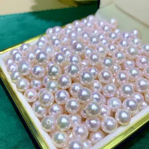 Aooya — perles tennven japonaises, ronde et légèrement correctrice, de couleur brillante, pour la fabrication de bijoux, 8 à 9mm