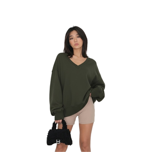 เสื้อฮู้ดผู้หญิงทรงหลวม คอวี แขนยาว ระบายอากาศได้ดี เป็นมิตรกับสิ่งแวดล้อม พิมพ์ลายแบบรีดร้อน เหมาะสำหรับฤดูใบไม้ร่วง - Product Image 1