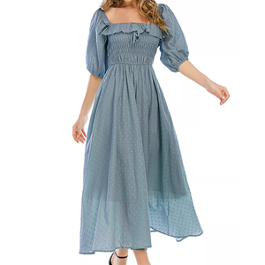 Maxi abito da donna in cotone elegante Vintage <span class=keywords><strong>con</strong></span> volant A <span class=keywords><strong>mezza</strong></span> <span class=keywords><strong>manica</strong></span> all'ingrosso casual estivo <span class=keywords><strong>lungo</strong></span> 2022 - Product Image 6