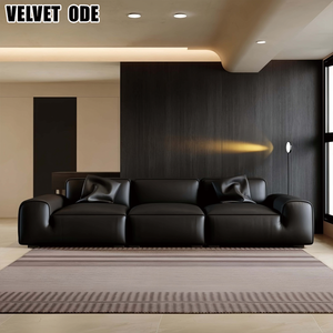 Canapé en cuir véritable noir <span class=keywords><strong>extra</strong></span> large moderne de luxe - Canapé de salon surdimensionné confortable et profond en peluche douce - Product Image 3