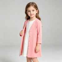 Cardigan long rose uni simple à col en V et boutons-pression pour filles, idéal pour le superposition quotidienne, les sorties décontractées, les réunions de famille et les séances photo en studio