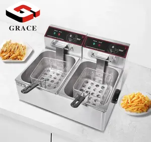 Grace Stainless Steel 6L Countertop Double Tank Electric Commercial Tabletop Deep Fryer with Baskets