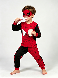 Pyjama Spider-Man pour enfants, haut à manches longues, pantalon, masque pour les yeux, costume, vêtements de cosplay pour Halloween, vente en gros AL104-W - Product Image 2