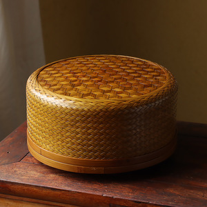 Handmade <b>Bamboo</b> Woven Storage Box Round With Lid Tea Ceremony Accessory Dustproof <b>Container</b> - Product Image 3