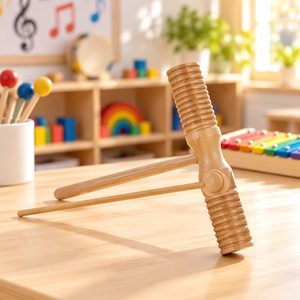 Agogô in Legno di Gomma Bicolore con Martello, Strumento <span class=keywords><strong>a</strong></span> Percussione Scanalato per l'Apprendimento Musicale Precoce dei Bambini - Product Image 2