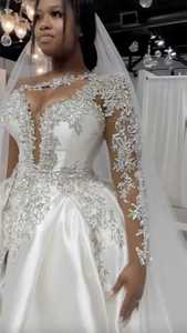 Robe de mariée sirène en dentelle sur mesure S2087L 2025 avec traîne chapelle, grande taille, technique imprimée pour les mariées - Product Image 6