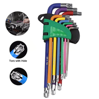 Juego de Llaves Torx de 9 Piezas T20-T50, Coloridas, Métricas, Universales, con Cabeza Torx, Llaves Allen en Forma de L, Destornilladores, Herramientas Manuales para Reparación
