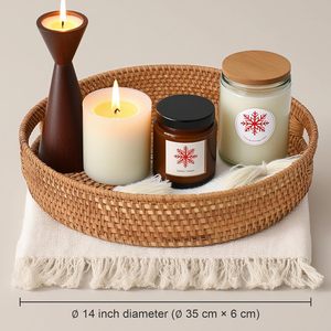 YULIN JIAFU Vassoio Rotondo in Rattan con Manici, Vassoio Decorativo in <span class=keywords><strong>Vimini</strong></span> Naturale <span class=keywords><strong>per</strong></span> Servire, Cesto <span class=keywords><strong>per</strong></span> Frutta/<span class=keywords><strong>Pane</strong></span> - Product Image 2