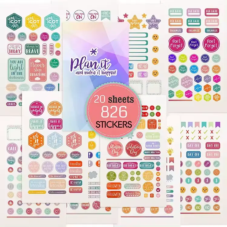 Custom Printing 2024 Monthly Weekly Planner Stickers Sheets Journal Decorative Paper Sticker Sheets