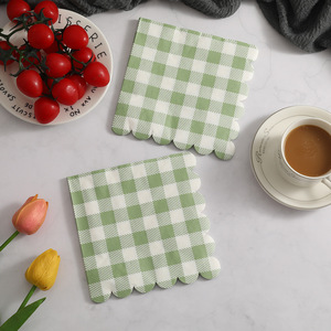 Light Green Checkered Paper Napkins 330mm Disposable For Themed Party Decorations - Product Image 2
