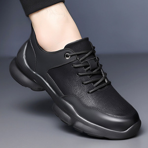 Chaussures en cuir décontractées et sportives pour hommes, grises et noires, à lacets, légères, pour le travail et les loisirs, couleur unie 9626 - Product Image 2